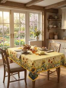 1pc Sunflower, Bee & Honeycomb Pattern White Round And Rectangular Tablecloth, Summer Country Style High-Quality Polyester Waterproof Anti-Stain Anti-Oil Anti-Dust Washable Reusable Spring/Summer Tablecloth, Suitable For Home Decor, Kitchen, Wedding, Wedding Table, Centerpiece Room Decor, Vintage Decor - Multicolor - View 14