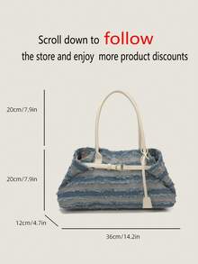 1 pieza Bolso con flecos decorativos, bolso de hombro de gran capacidad casual para uso diario y viajes - Azul - Ver 3