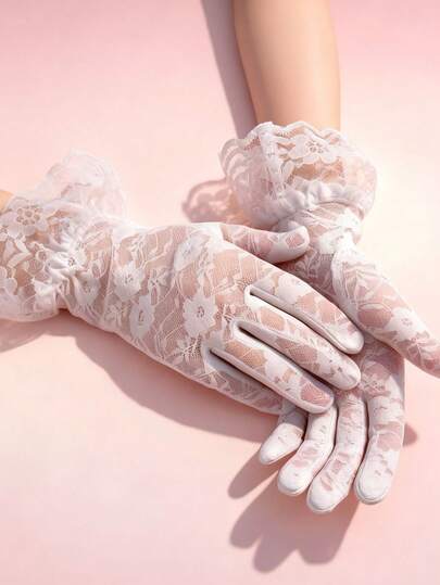 1-Pair Bohemian Sweet Gothic Style Floral Printed Bohemian Rose Lace Women's Ruffle Trimmed Exquisite Lace Gloves Skin-Friendly Lace Warm Heat Retention Winter Coldproof Breathable/Slimming Hand Look Bridal Look/Party Attire/Halloween Costume/Daily Commute/Graduation Outfits Winter Warm Hand Accessory Gothic Style Lace Gloves Perfect For Valentine's Day & Graduation Season,Festival,Birthday