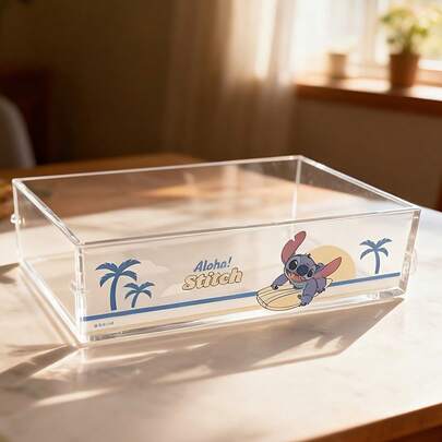  MINISO Disney Stitch Medium Stackable Transparent Storage Box, Easy To Clean, Stackable Space-Saving & Spliceable, Home Office Dormitory Desktop Multi-Functional Toy Storage Box (1PC)