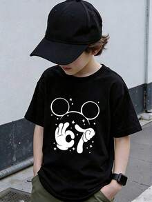 Disney Mickey Mouse Boys Short Sleeve T-Shirt 2-14Y Kids Casual Graphic Tee With 67 Print And Sparkle Design Crew Neck Top For Daily School Holiday Party Express Delivery - màu đen - Xem 1