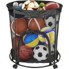 48-Gallon Rolling Mesh Storage Container With Wheels & Side Zippers, Heavy-Duty Organizer For Sports Balls & Clothing, Garage, Playroom & Home - Default - View 2