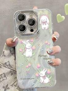 1 chiếc ốp lưng điện thoại bảo vệ toàn diện chống sốc, họa tiết hoa tulip nhuộm tie-dye và lông thỏ, dành cho iPhone 11/12/13/14/15/16/17/Pro Max. - màu xanh lá - Xem 3