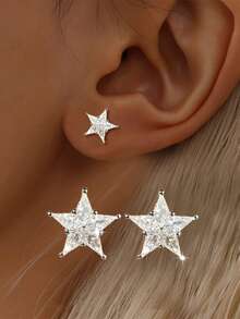 1 Pair S925 Sterling Silver Petite Cute Star Stud Earrings, Casual Daily Wear For Students, Minimalist Delicate Sweet Star Cartilage Earrings, Girlfriend Gift - Star - View 8