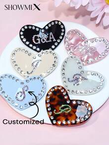 Customized Acetate Frame Hair Clips With Hand-Embedded Diamonds, Customized Logo Or Name, Versatile Heart-Shaped Hair Clips - Multicolor - View 6
