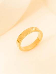 1pc Luxury Heart Cross Stainless Steel Couple Ring, Personalized Rhinestone Inlaid Ring, Wedding Jewelry, Suitable For Everyday Wear - Gold - View 13