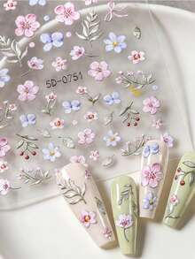 1张5D立体花朵美甲贴纸，适用于指甲、女孩和女性 - 彩色 - 查看 2