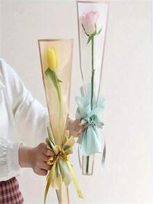 50 túi đựng hoa, túi đựng hoa đơn trong suốt tự làm, túi đựng bó hoa đơn, giấy gói hoa khung đơn giản viền vàng, túi đựng hoa hình thang, túi đựng bó hoa thủ công. - hình thang - Xem 5