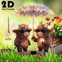 2D Flat Acrylic Illuminated Highland Cow With Umbrella Flower Garden Decor Stake, Outdoor Yard Garden Lawn Decoration, Ideal Gift For Friends, Garden & Lawn Decor - 520 - View 5