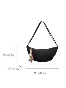 Nueva bolsa de hombro casual de gran capacidad con diseño único de bolsa de masa, con cuerda trenzada - Negro - Ver 5