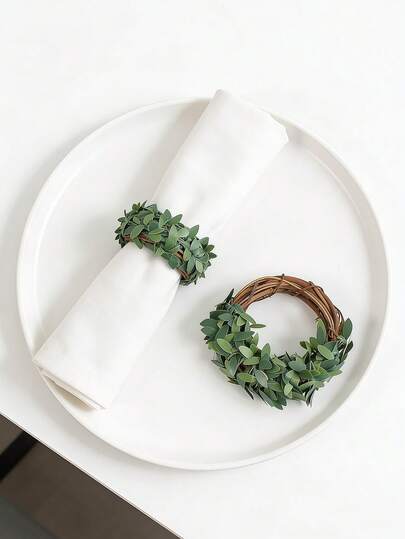 1个绿色叶子餐巾环，高品质乡村风格，手工编织农舍桌面装饰，适用于房间装饰、餐桌装饰、家居装饰、派对装饰，适用于节日、派对、聚会、生日、婚礼、礼物、晚餐、户外、野餐等场合。
