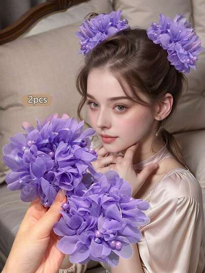 4个可爱花朵发箍，适合日常佩戴和表演，舞台秀发饰，色彩缤纷的小女孩发圈和发绳