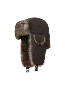 1pc A Winter Velvet Lei Feng Hat Warm Hat Polyester Waterproof Hunter Hat Ear Protection Windproof Cold Winter Outfits - Brown - View 4