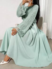 Vestido de estilo veraniego para mujer con capa cautivadora y detalles de cremallera oculta, que exuda nobleza para Nochevieja y primavera - verde menta - Ver 3