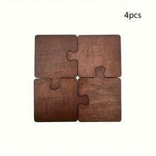 4pcs Jigsaw Puzzle Wood Coasters, Interlocking Rustic Brown Coasters Set, Rustic Brown Wood Coasters, Desk Protector For Home Kitchen Decor, Tea Bar Decor Wedding Anniversary Table Decoration,Engagement Party Table Mat,Romantic Wedding Gift - Puzzle Coaster - View 14