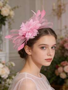 1 pezzo Fascia per capelli 3D morbida per ragazze, stile retrò europeo e americano, accessorio per capelli da sposa, cerchietto con fiori morbidi per feste - Rosa - Visualizzare 1