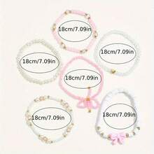 6-Pack Glass Rice Bead Imitation Pearl Soft Ceramic Handmade Bead Layered Bracelet Pink Series Women's Jewelry Cute And Sexy Versatile Vacation Y2K Bow Love Bracelet Set Stainless Steel Jewelry,  Items For Girls - 粉色 - 查看 4