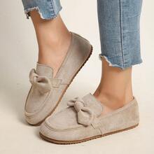 Women's 3 Colors Suede Bow Flat Loafers, Casual Comfort Slip On Single Shoes, Daily Wear Walking Moccasins - 卡其色 - 查看 7