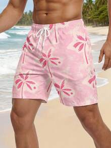 Men's Casual Palm Tree Print Beach Shorts - Multicolor - View 4