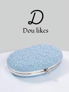 Pearl Clutch Bag, Elegant Engagement/Banquet Handbag, Cheongsam Dress Purse, Graceful Socialite Party Bag - Blue - View 5