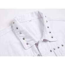 Men's Denim Vest Sleeveless Slim Fit Vintage Ripped Casual Denim Vest - White Rivets - View 3