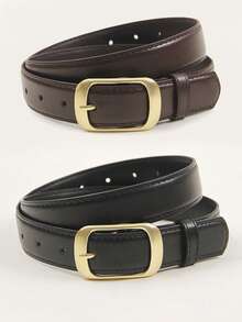 1pc/2pcs Women's Solid Color Alloy Square Buckle PU Leather Belt, Minimalist Fashion Accessory Suitable For Jeans, Trousers, Coats, Dresses - Square Buckle Belt - View 10