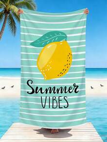 1pc Lemon Stripe Beach Towel, Printed Microfiber Beach Blanket, Available In Multiple Sizes, Lightweight, Suitable For Swimming, Camping, Sports, Beach Or Gym - Lemon Stripes - View 1