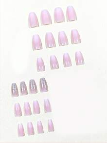 24pcs Pink Ombre Ballet Style Long False Nails Set, French Full Coverage, Make Your Fingers Look Slender And Fashionable. Removable And Reusable, Comes With 1 Nail Pusher, Suitable For Women And Girls - Pink - View 3