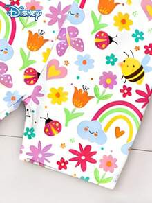 Disney Summer 2pcs Baby Girls Cute Minnie Mouse Print Short Sleeve T-Shirt And Shorts Set, Casual Children Daily Basic Floral Print Knit Round Neck Tee And Elastic Waist Pants, Outdoor Holiday Outfit - Mint Green - View 8
