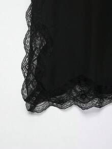 Seelio 春夏新款女装简约蕾丝拼接吊带背心 - 黑色 - 查看 7