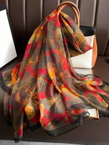 1pc Red Chiffon Scarf For Women, Lightweight Spring Autumn Versatile Artistic Travel Sun Protection Shawl Neck Wrap - Red - View 3