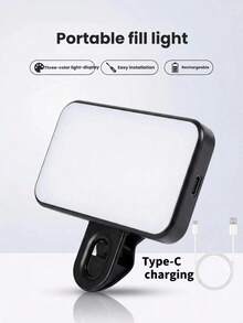 可充電便攜式LED補光燈 自拍燈 化妝鏡燈 3種照明模式 LED手機補光夾燈 適用於化妝、直播、視訊通話 250mAh - 方形補光 - 查看 8
