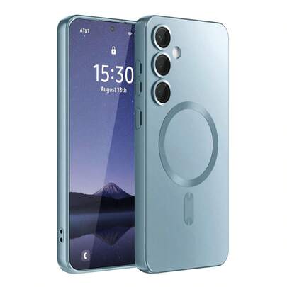 1 pieza Funda protectora de teléfono de material TPU suave con textura de pintura metálica magnética de lujo, antihuellas dactilares y película protectora de lente PC para Samsung Galaxy S26Ultra/S26Plus/S26/S26Edge/S26Pro/S25Ultra/S25Plus/S25/S25Edge/S25FE/S24Ultra/S24Plus/S24/S23FE/A57/A37/A17/A07/A56/A36/A26/A55/A35/A25/A15/A24/A34/A14/A16/A06/A05S y Apple 17pro/17promax/Air/17/17E/16pro/16promax/16plus/16/16E/SE4/15pro/15promax/15plus/15