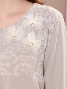 2026 New Style Elegant Embroidered Apricot Arabic Dress, JALABIA Long Sleeve 3D Floral Robe, Ramadan Tradition - Apricot - View 3