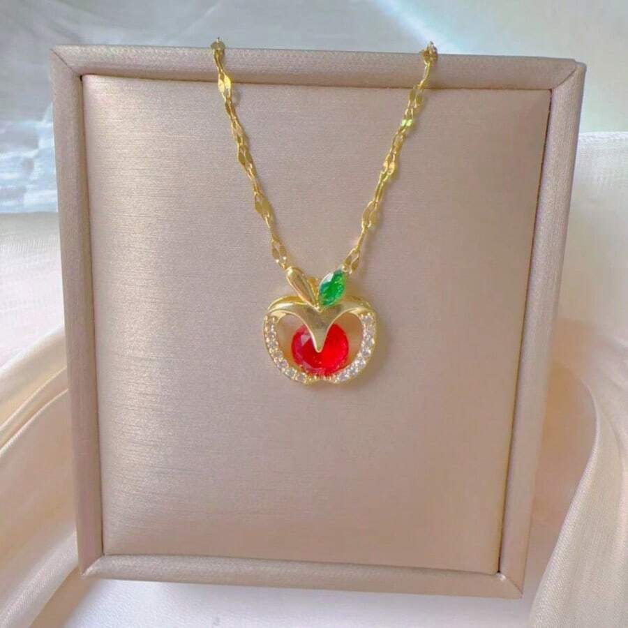 1 chiếc mặt dây chuyền hình quả táo đính đá toàn bộ, trang sức thiết kế sang trọng, thanh lịch, quà tặng thời trang - Quả táo vàng - Xem 1