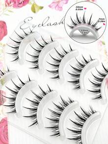 Asiteo 5 Pairs Spiky Manga Long False Eyelashes - Transparent Stem, Perfect For Cosplay & Daily Use, Anime Eyes Cosplay Lashes, Realistic Eyelashes - Black - View 3