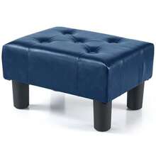 Small Foot Stool Faux Leather Footstool With Legs Footstools For Living Room Ottoman Footrest Extra Seating For Entryway Blue - Blue Leather - View 8