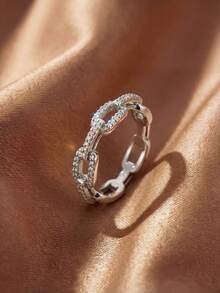 1pc 925 Sterling Silver Triple Row Full Diamond Edged Ring, Suitable For Women, Elegant Crystal Earrings, Luxury Jewelry - Silver - View 7