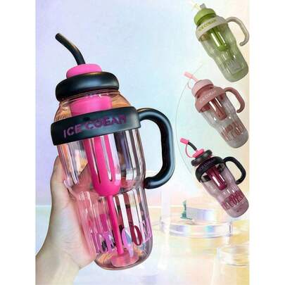1pc 45oz/1300ml Large Capacity Water Bottle With Straw And Handle, Motivational Half Gallon Water Jug (Unbreakable Big PP Sports Water Bottle With Portable Leak-Proof Design, Ensure You Drink Enough Water, Suitable For Women Indoor Office Outdoor Gym