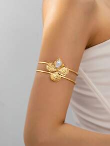 1件时尚不对称珍珠海星开口手镯，独特海滩度假风格设计，海星方向可能有所不同 - 金色 - 查看 17