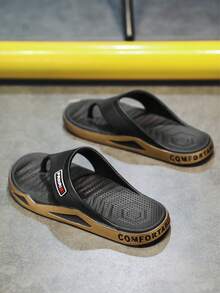 Chanclas unisex de diseño minimalista con letras, sandalias casuales y transpirables para uso en exteriores/interiores, baño y ducha - Dorado - Ver 4