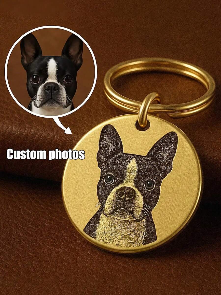 1pc Customized Pet Photo Keychain, Stainless Steel Material Can Be Engraved With Pet Portrait, Pet Loss Gift, Memorabilia For Dog Owners, Personalized Pet Memorial Gift - Multicolor - View 1