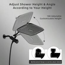 12 Rain Shower Head With Handheld Spray Rainfall Shower Head With Handheld Combo 11 Stainless Steel Extension Arm With Height Angle Adjustable High Pressure Showerheads Matte Black - 霧面黑 - 查看 5