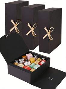 Black Luxury Gift Box With Ribbon, Display Box, Suitable For Wedding Favors, Birthday, Party And Holiday Gift Packaging, Wedding Ceremony Gift Box Empty Gift Box For Presents - Black and Gold Ribbon - View 9
