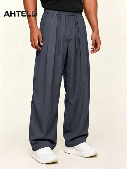  AHTELB Men's Casual Loose Straight Leg Pants, Lightweight & Comfortable, Fashionable Loose Fit Trousers For Daily Casual Wear