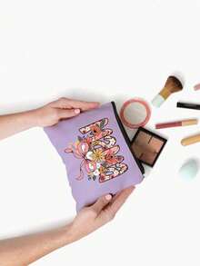 Women's Cosmetic Bag, Mother's Day Gift Makeup Bag With Cute Floral MAMA And Pink Bow Print, Stuff Toiletry Bag, Zippered Toiletry Pouch For Toiletries, Makeup, Travel Essentials, 6 Colors Available, Beach Bag For Women, Portable Organizer Bag, Beach Bag, Transparent Toiletry Bag, Travel Pouch, Travel Makeup Bag - Multicolor - View 9