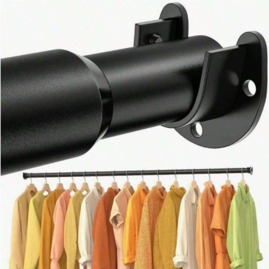 No Drill Shower Curtain Rod, Kitchen Curtain Rod, Black Adjustable Closet Rod, Closet, Laundry Room, Room Divider Curtain Rod, Bathroom, RV, Living Room, Drying Rack, Balcony Bedroom Curtain Rod, Towel Rack - Black - View 1