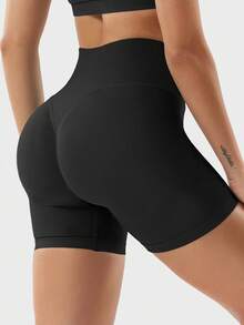 Quần short thể thao yoga co giãn cạp cao nữ, quần short đi biển nghỉ dưỡng thường ngày, chất vải thoải mái, quần nữ, đồ mặc dưới nữ, thời trang nữ - màu đen - Xem 3