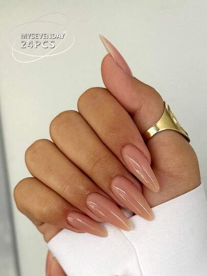 30pcs Long Pointed/Luxury Stiletto Nude Color Nail Stickers, Long Pointed False Nails Suitable For Personalized Style