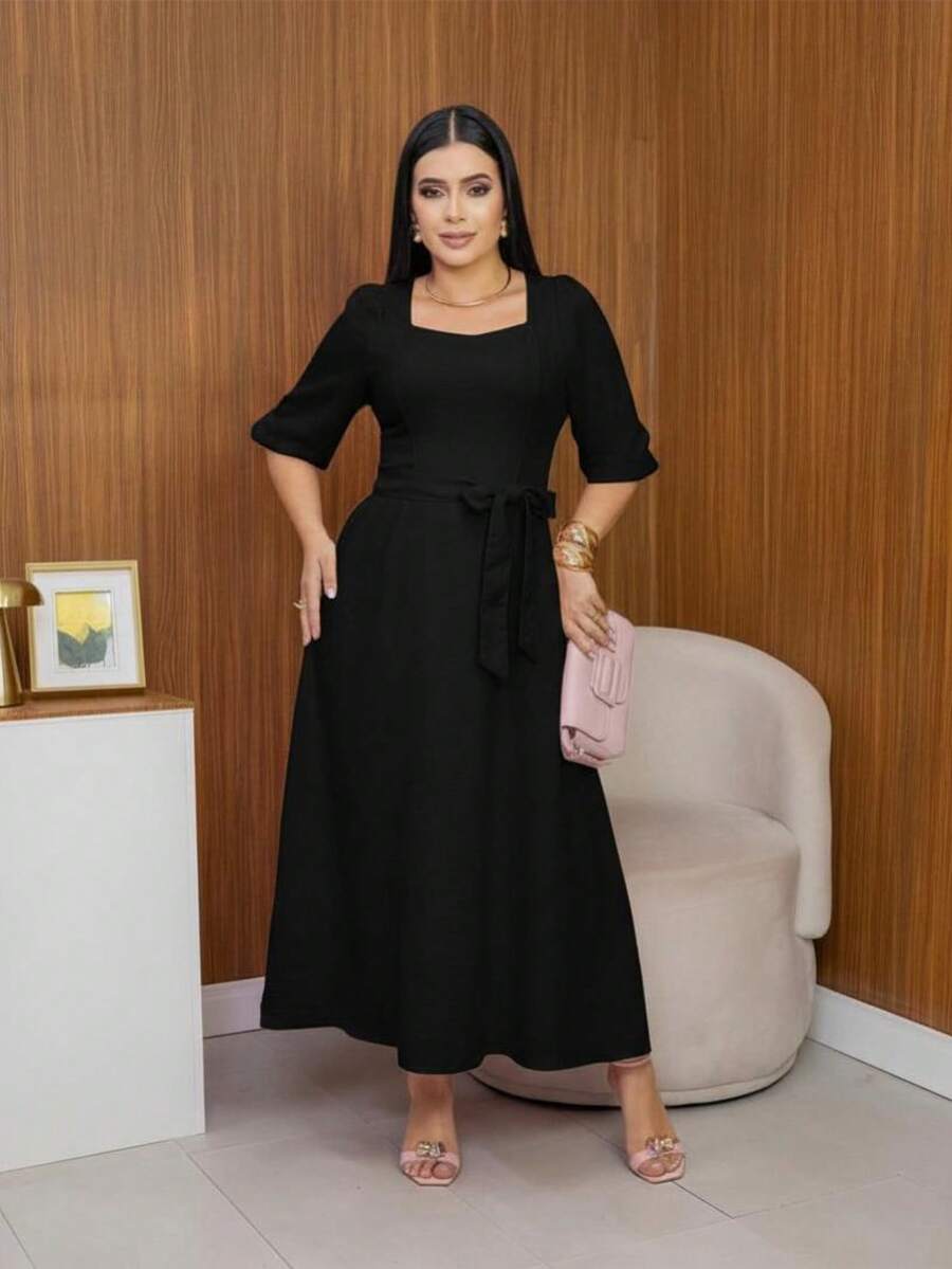 Aurora Boho Midi Dress With 3/4 Godet Sleeves, Christian Fashion - màu đen - Xem 1